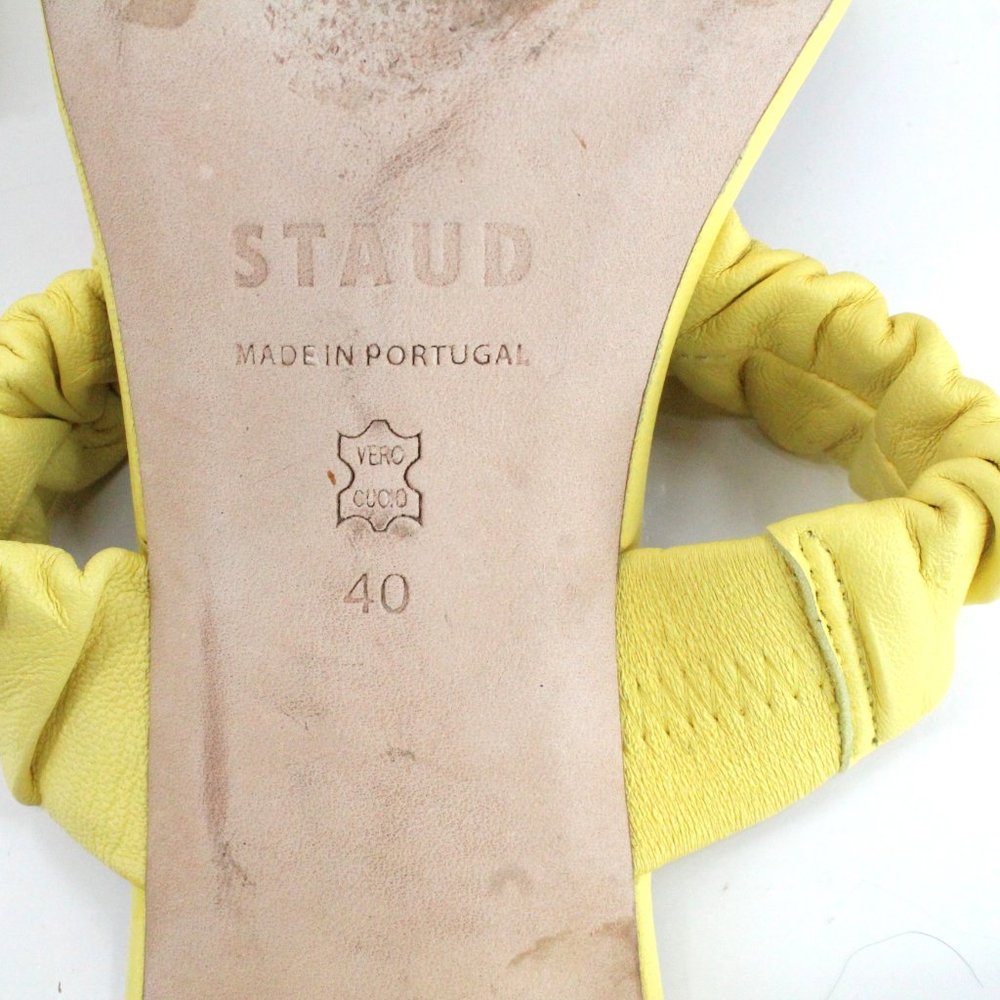 STAUD Frankie Ruched Leather Heeled Sandals Mules Wallflower Yellow EU 40 US 10 - Picture 9 of 15